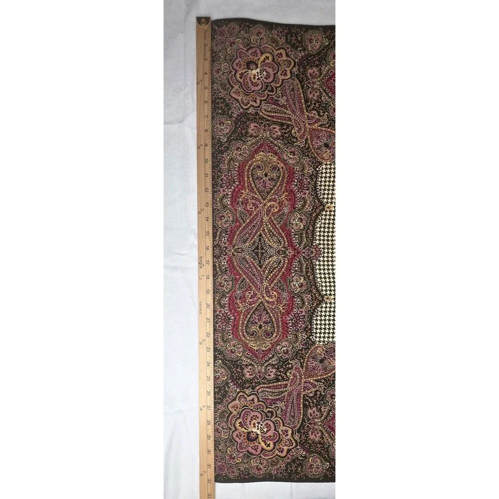 Ralph Lauren Paisley & Houndstooth Check Silk Scarf Olive Green & Magenta 32x32